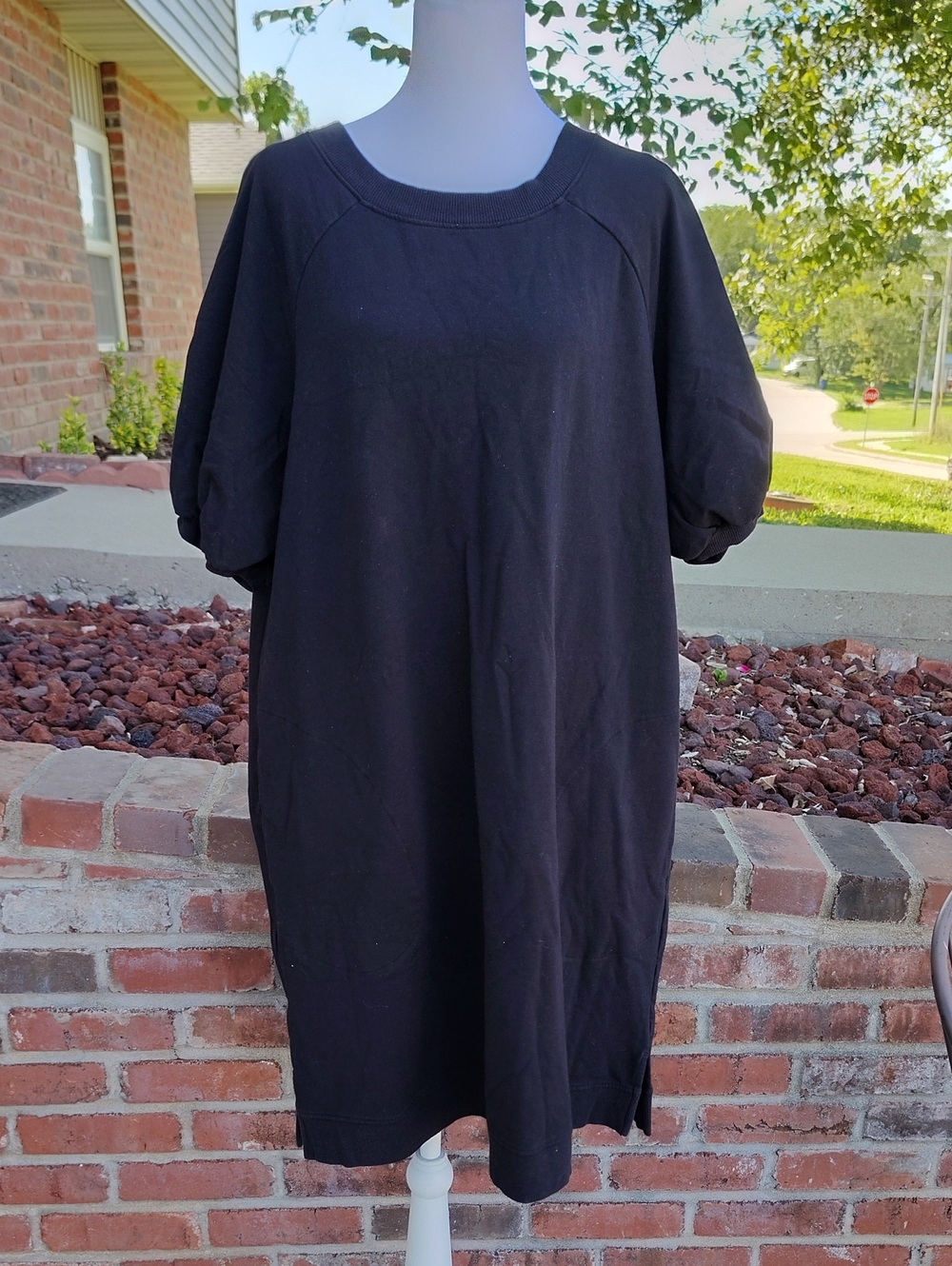 Chico's Cotton Modal Stretch Puff Sleeves Mini Dress Size 3/XL Pockets Coastal